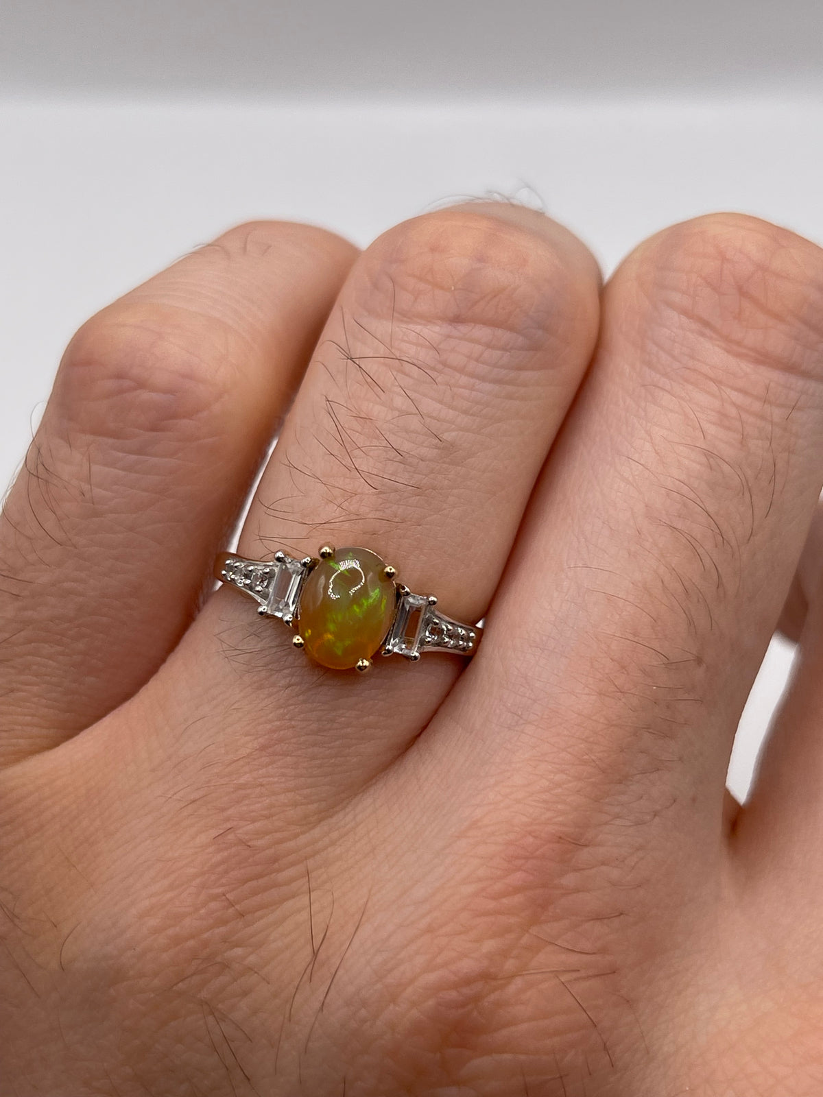 9ct gold opal and zircon ring