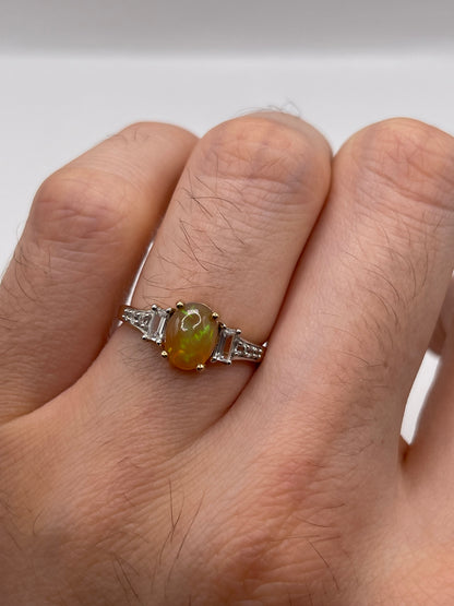 9ct gold opal and zircon ring