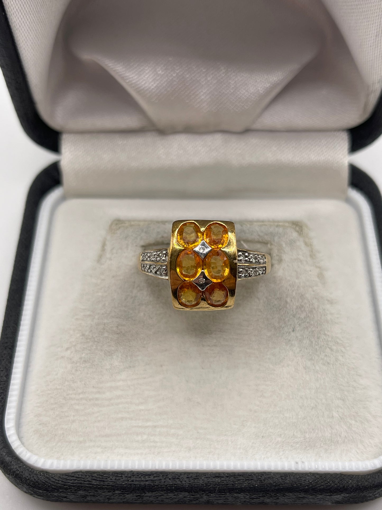 9ct gold orange sapphire and diamond ring