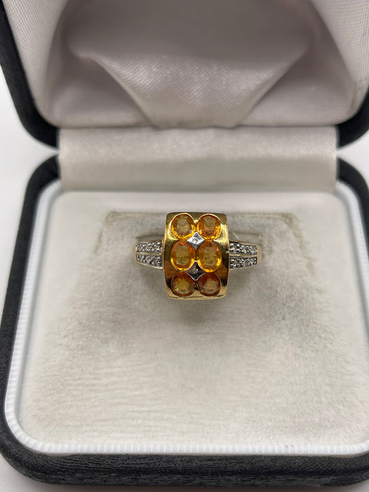 9ct gold orange sapphire and diamond ring