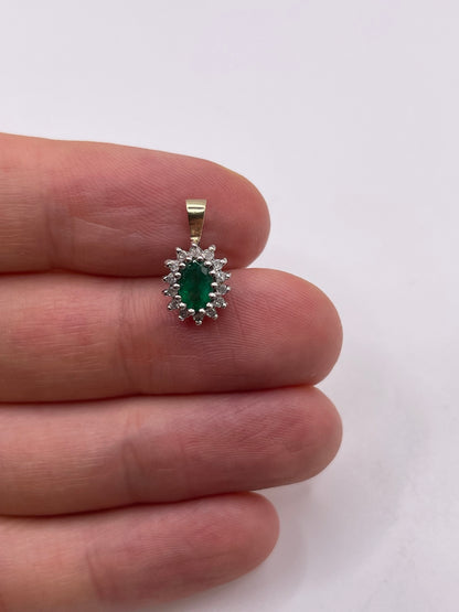 9ct gold emerald and diamond pendant
