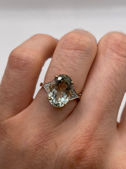 9ct gold green amethyst and diamond ring