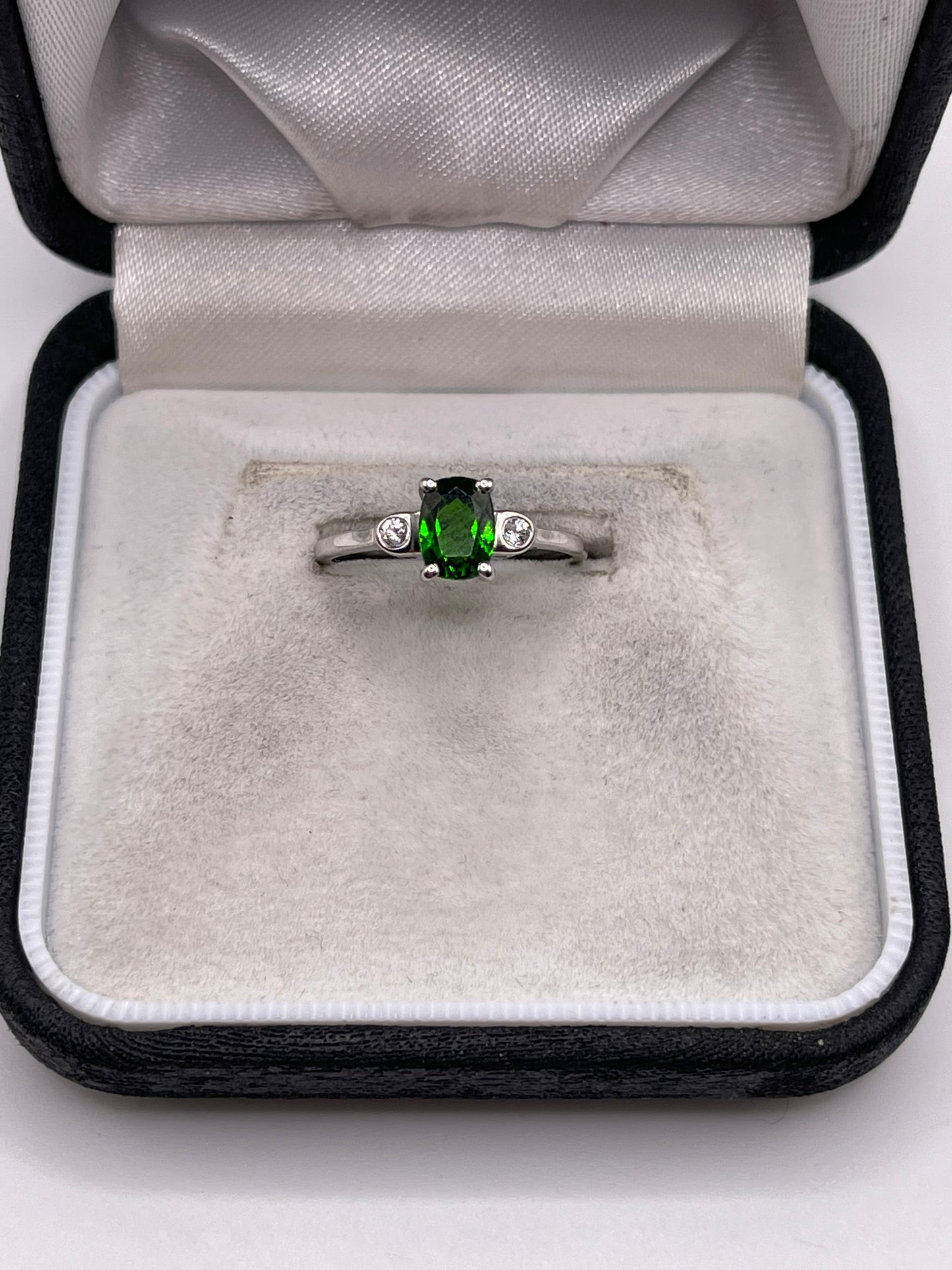 Silver diopside and zircon ring