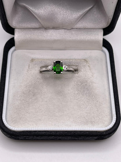 Silver diopside and zircon ring