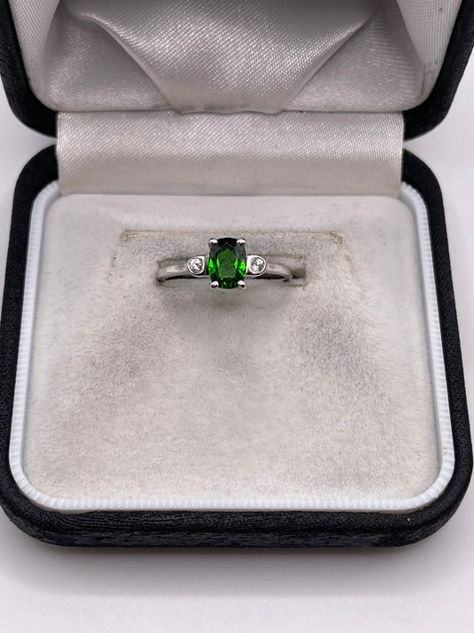 Silver diopside and zircon ring