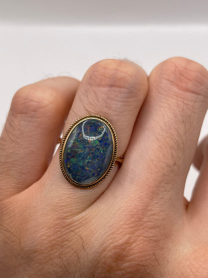 9ct gold black opal triplet ring