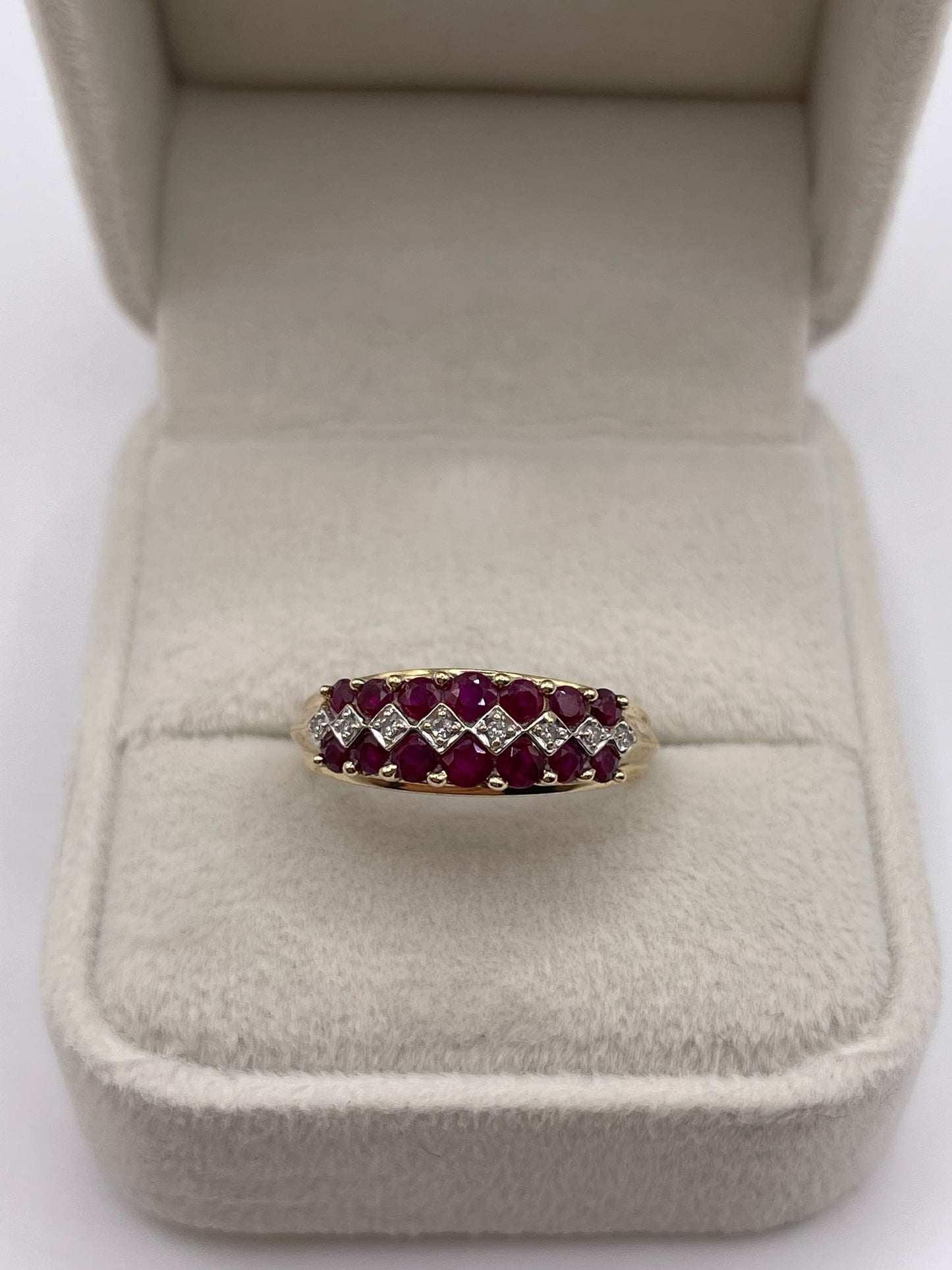 9ct gold ruby and diamond cluster ring