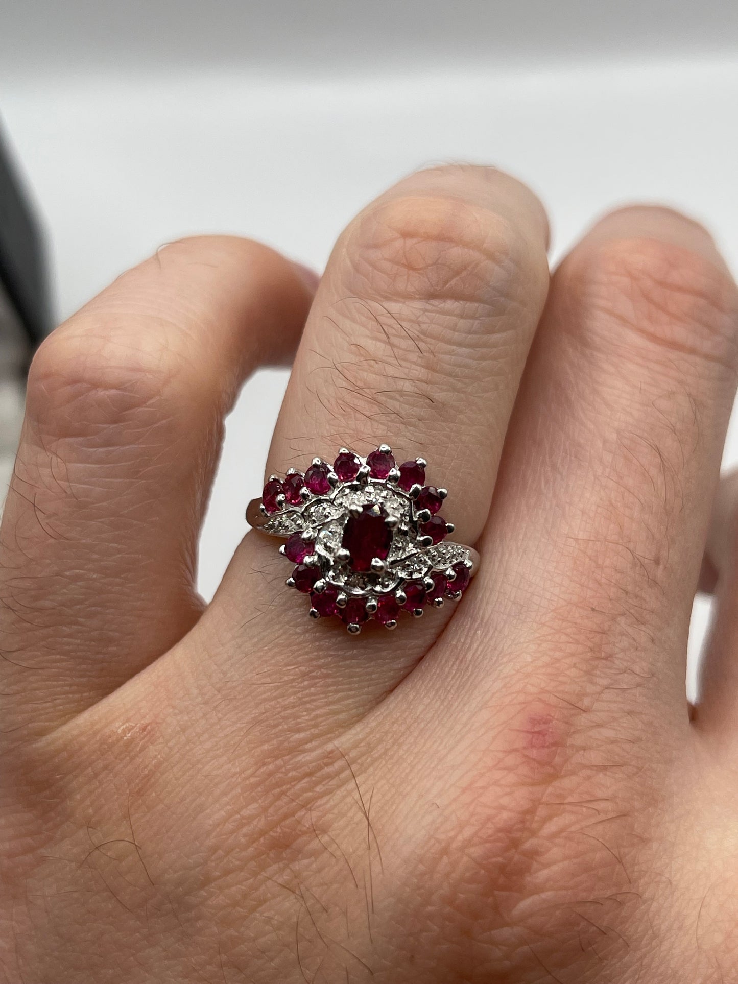 9ct white gold ruby and diamond ring