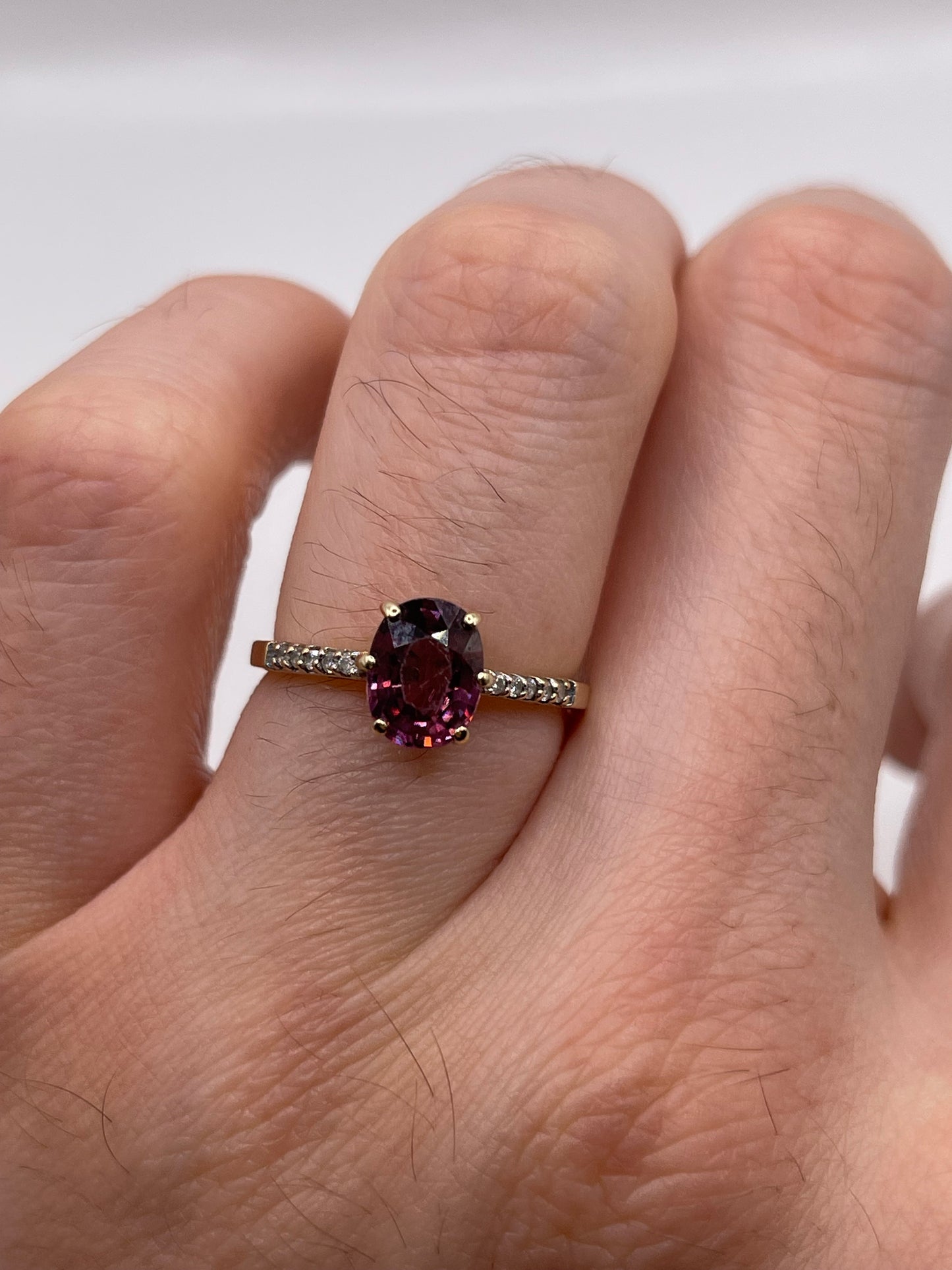9ct gold purple zircon and diamond ring
