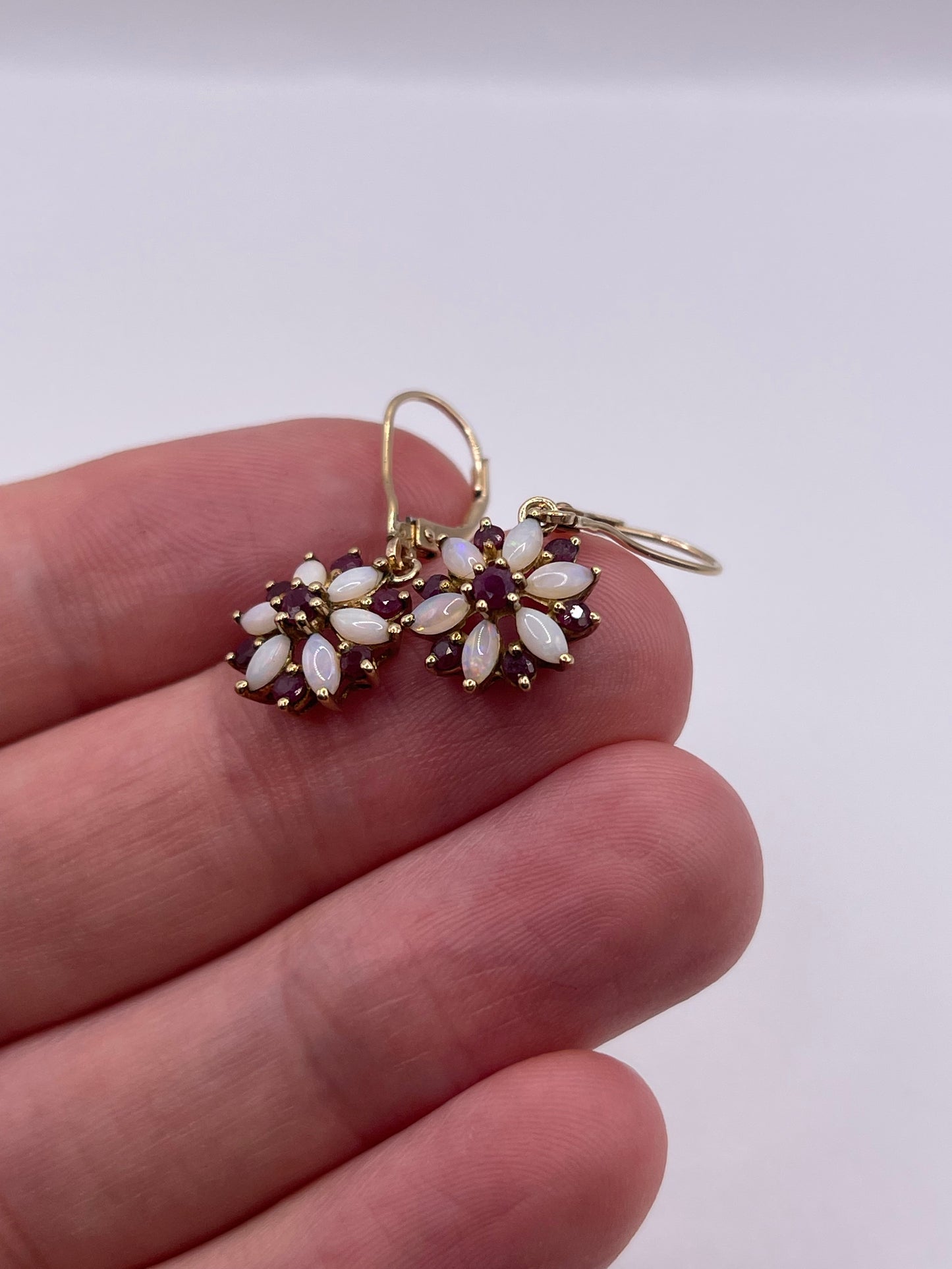 9ct gold opal and ruby earrings