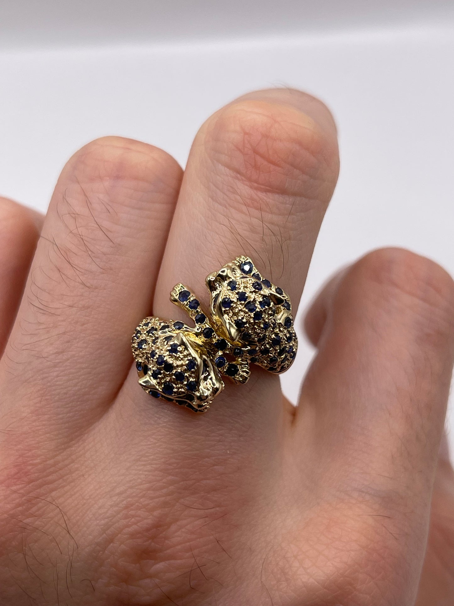 9ct gold sapphire double panther ring