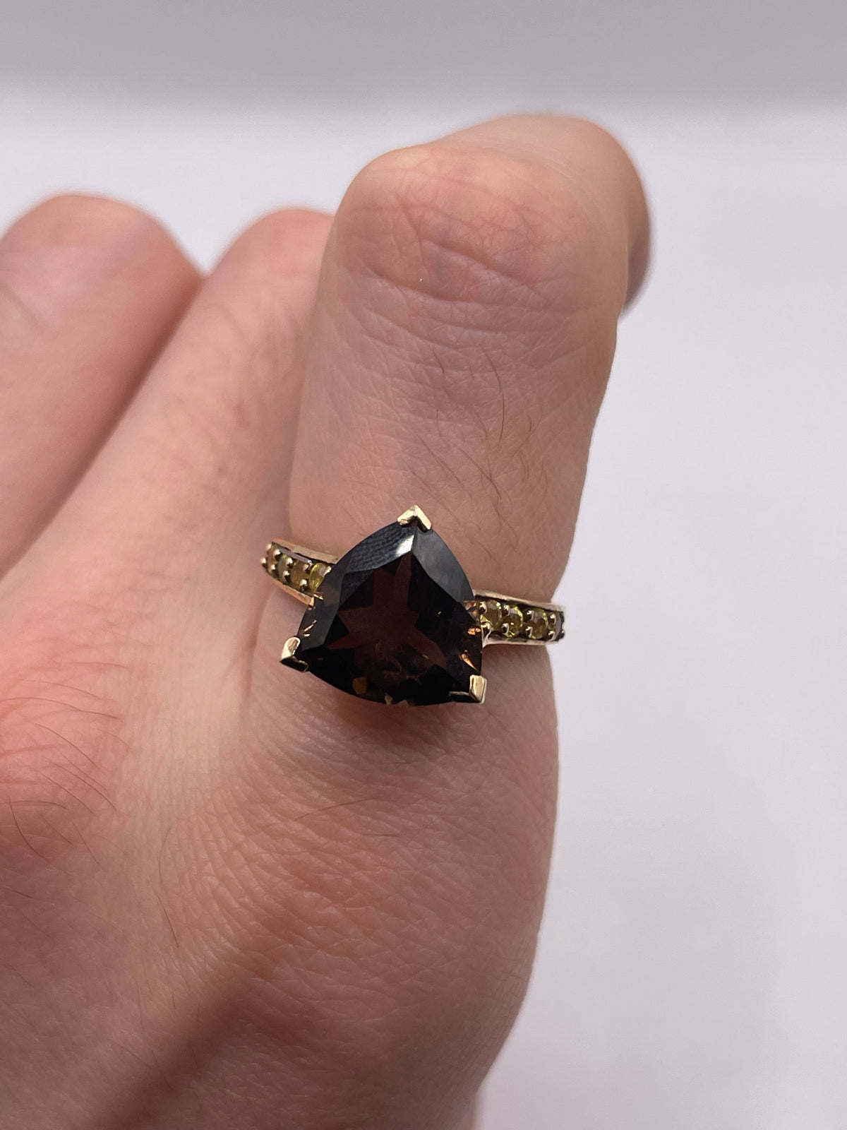 9ct gold Smokey quartz and citrine ring