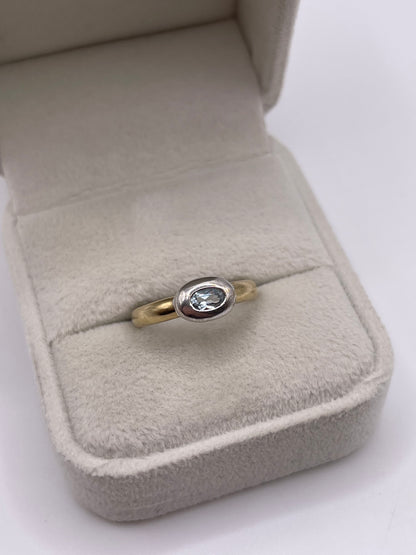 9ct two tone gold aquamarine ring