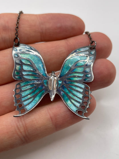 Norman Grant silver and enamel butterfly necklace