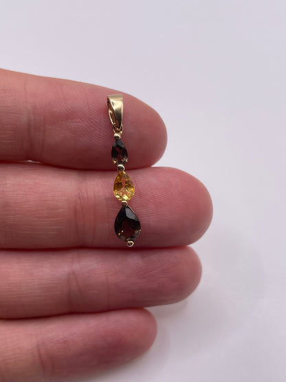 9ct gold Smokey quartz and citrine pendant