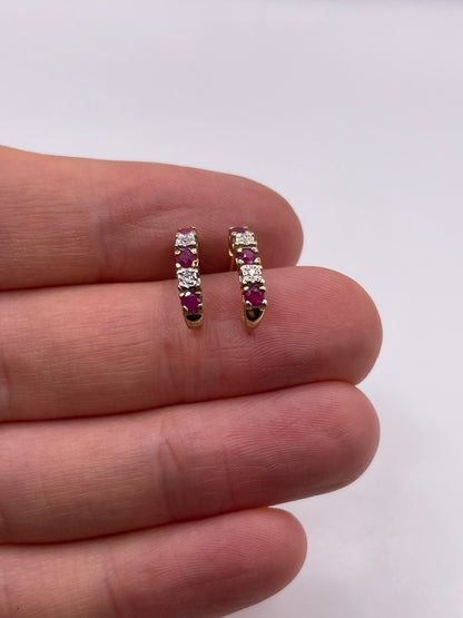 9ct gold ruby and diamond earrings