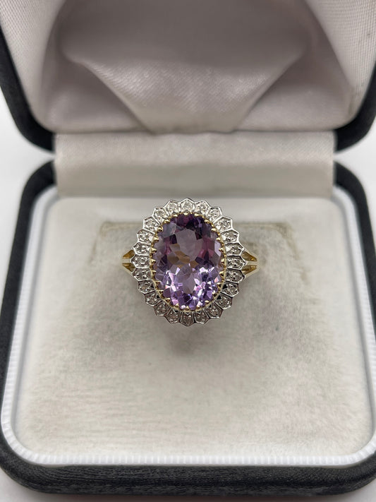 9ct gold amethyst and diamond ring