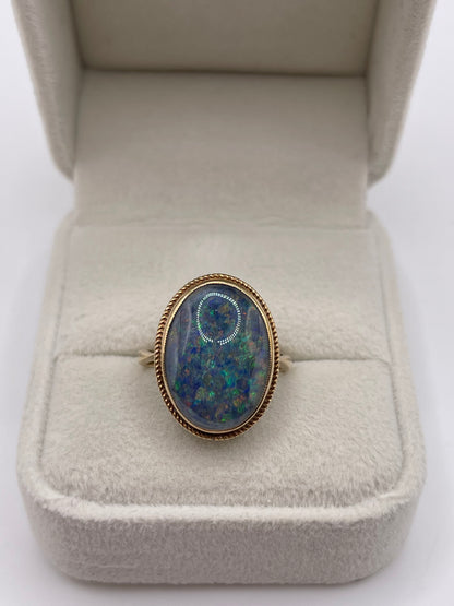9ct gold black opal triplet ring