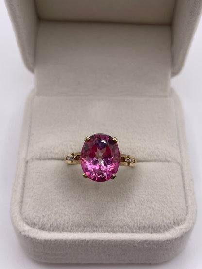 9ct gold pink topaz and diamond ring