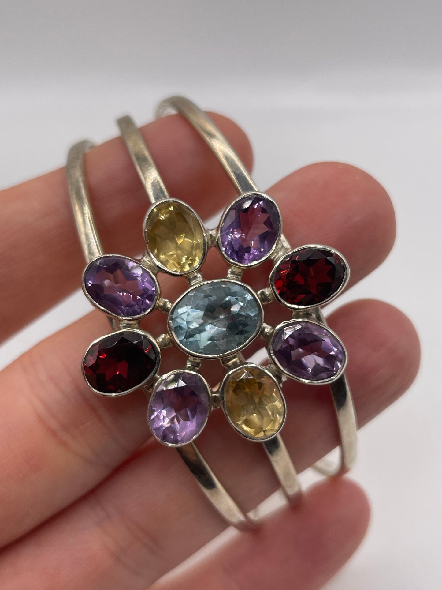 Silver multi gemstone bangle