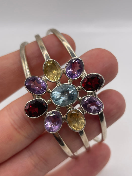 Silver multi gemstone bangle