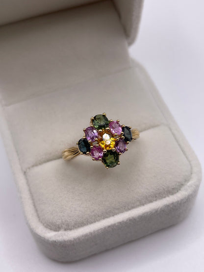 9ct gold multi coloured sapphire ring