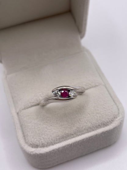 9ct white gold ruby and diamond ring