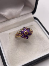 Load image into Gallery viewer, 9ct gold amethyst, topaz and diamond ring
