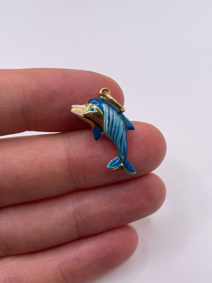 9ct gold enamelled dolphin charm