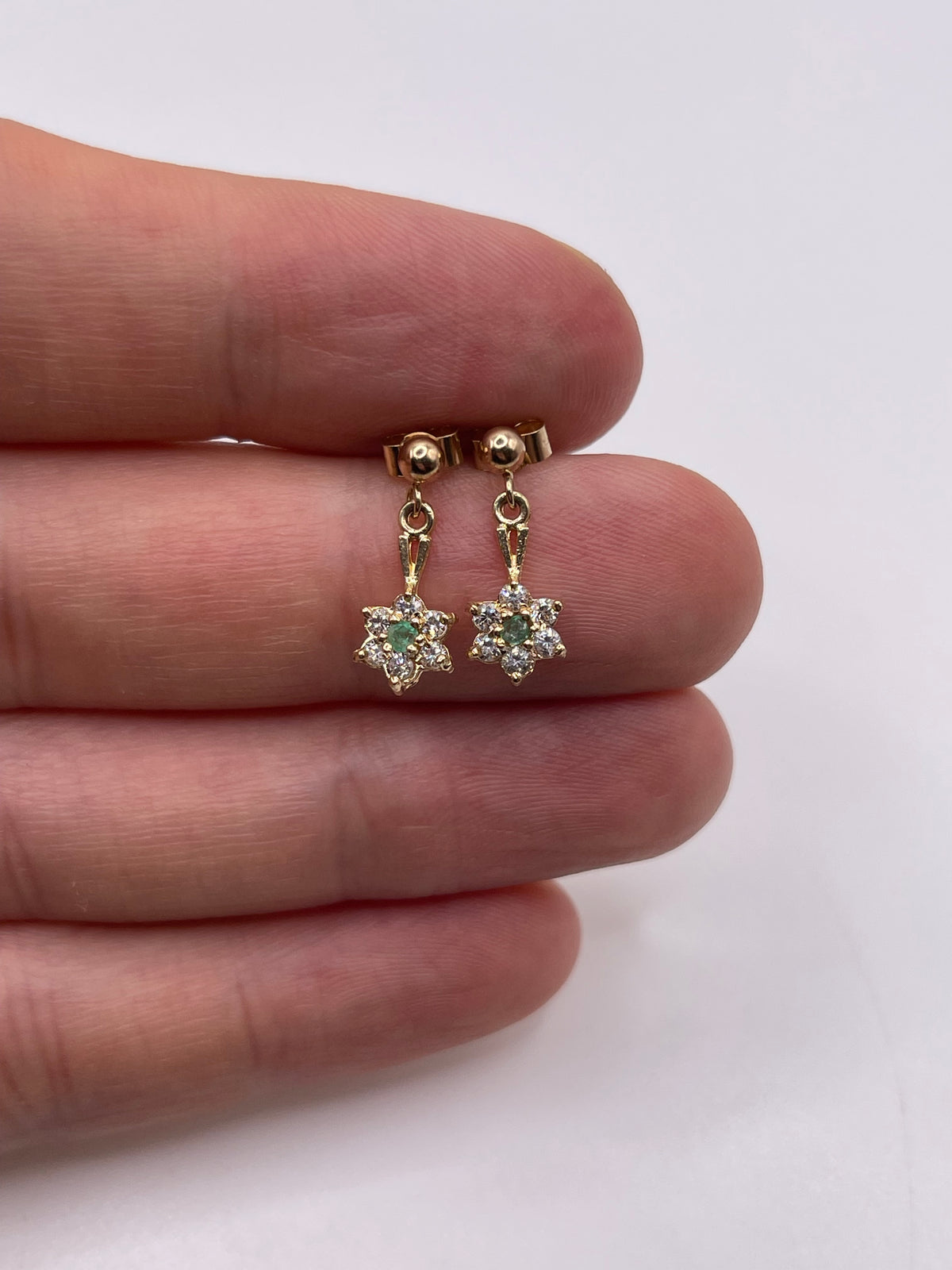 9ct gold emerald and cz earrings