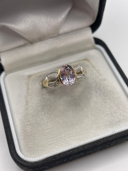 9ct gold kunzite and diamond ring