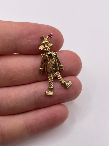 9ct gold sapphire and ruby clown pendant