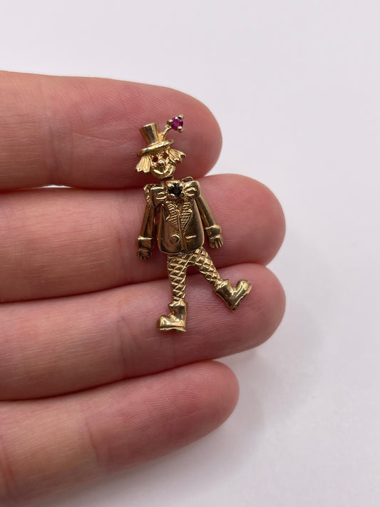 9ct gold sapphire and ruby clown pendant