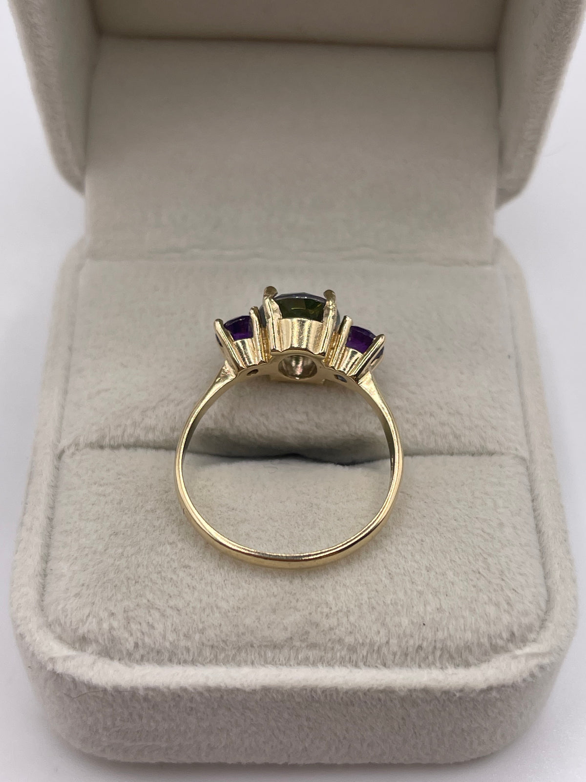 9ct gold mystic topaz and amethyst ring
