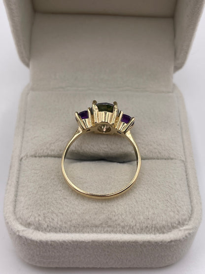 9ct gold mystic topaz and amethyst ring