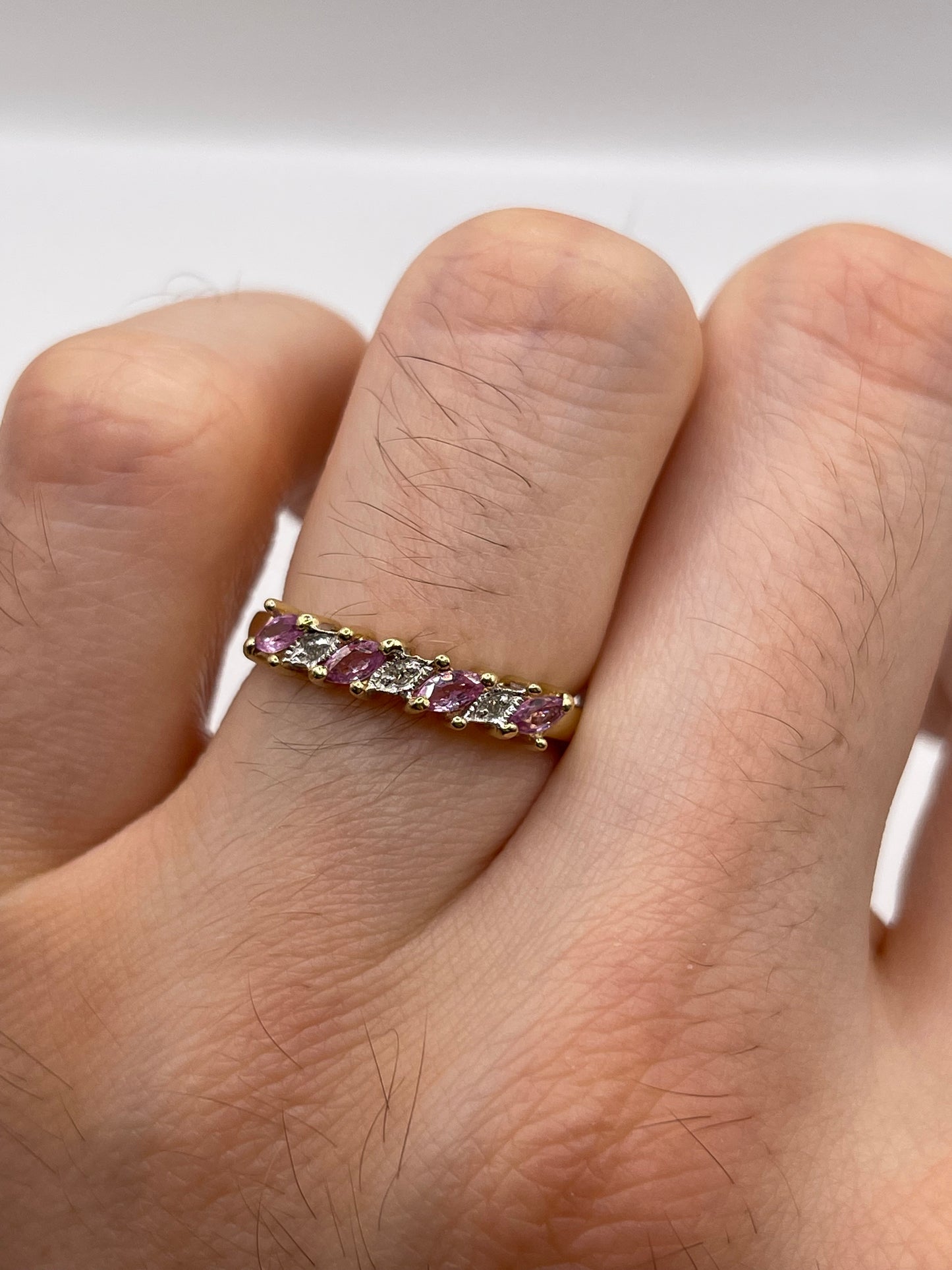 9ct gold pink sapphire and diamond ring