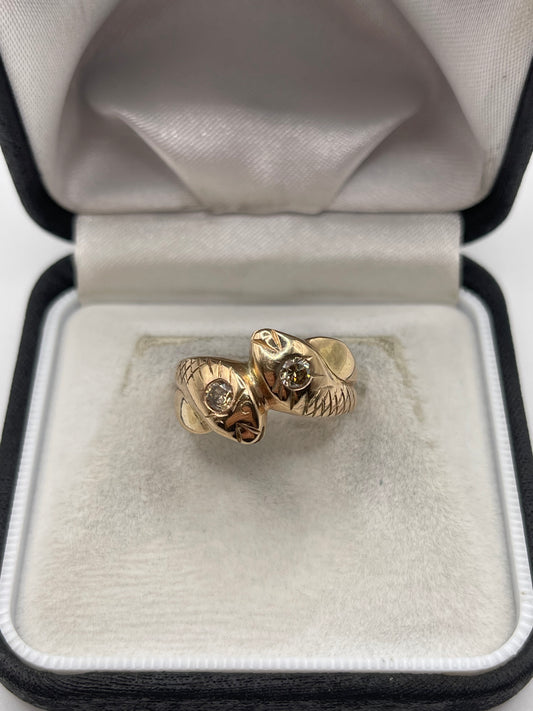 9ct rose gold cognac diamond double snake ring