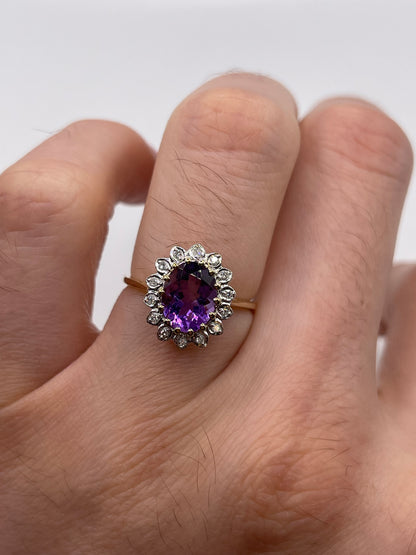 9ct gold amethyst and diamond ring