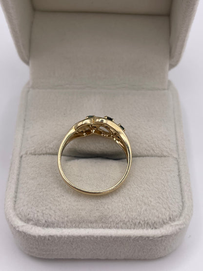 9ct gold sapphire, emerald and ruby ring