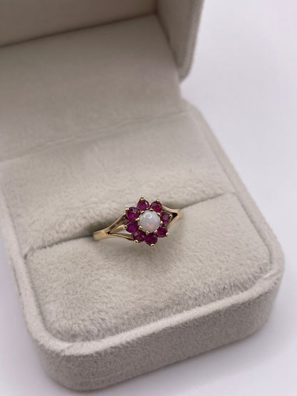 9ct gold opal and ruby ring