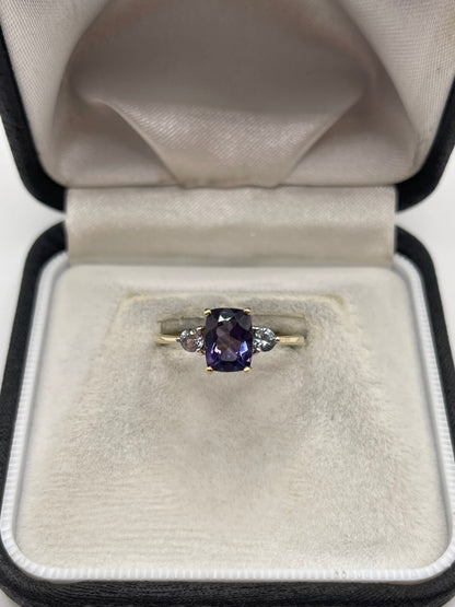 9ct gold iolite and tanzanite ring