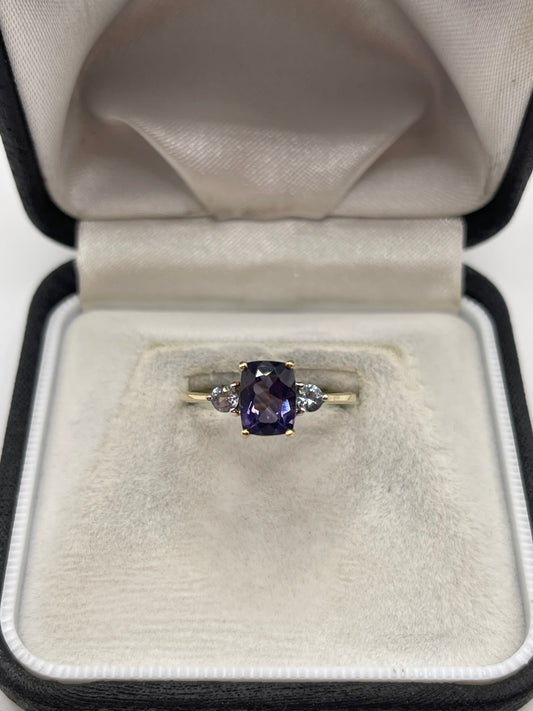 9ct gold iolite and tanzanite ring