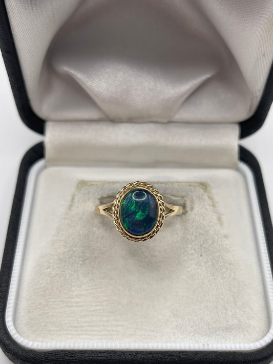 9ct gold black opal ring