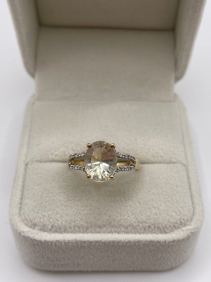 9ct gold quartz and diamond ring