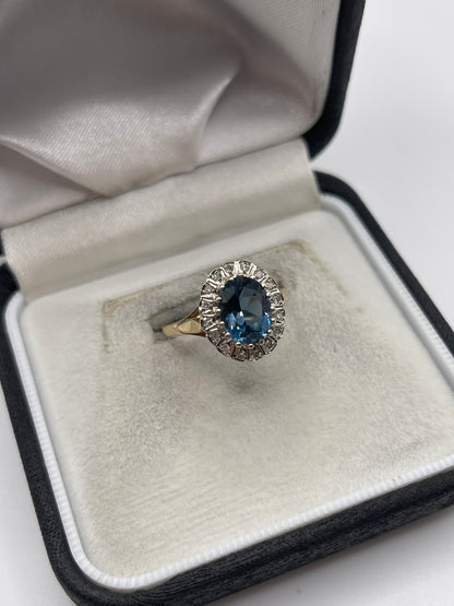 9ct gold blue topaz and diamond ring