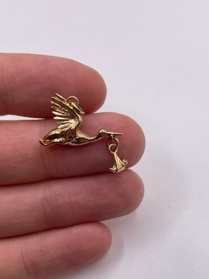 9ct gold stork and baby charm