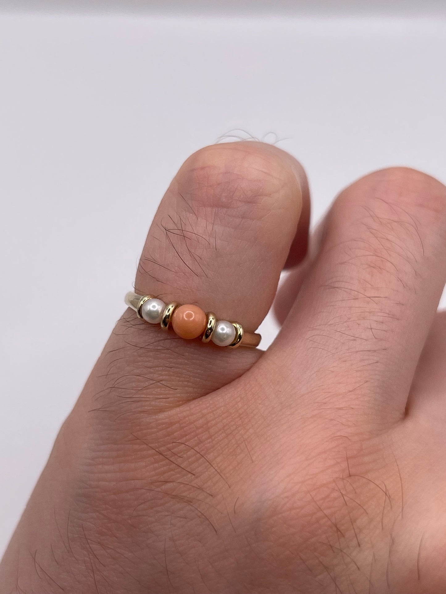 9ct gold coral and pearl ring