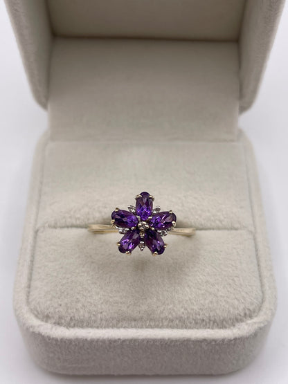 9ct gold amethyst and diamond ring