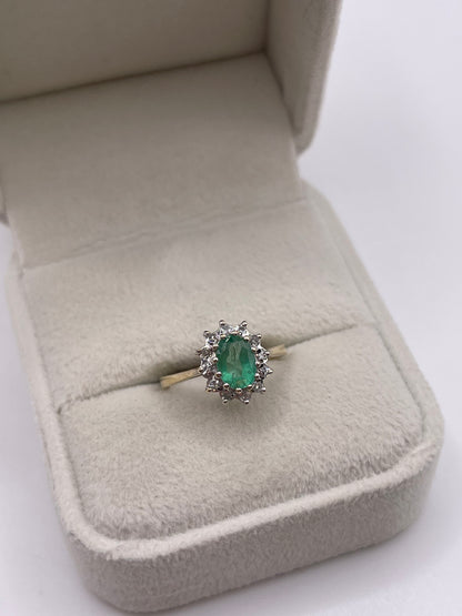 9ct gold emerald and diamond ring