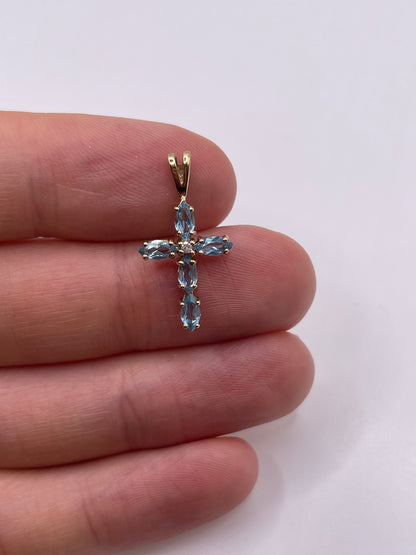 9ct gold topaz and diamond cross pendant